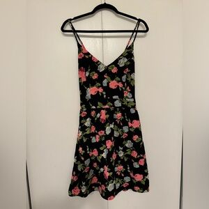 Pink Owl. Black & pink floral backless dress. Medium.